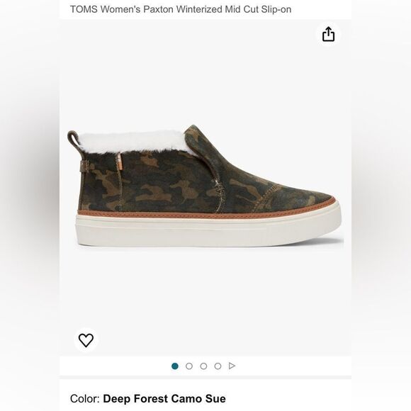 Toms Green Camo Slip-On Shoes with White Fur Lining - Picture 2 of 13